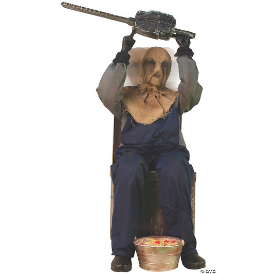 Life Size Chainsaw Scarecrow Greeter Animated Halloween Haunted Prop Outdoor