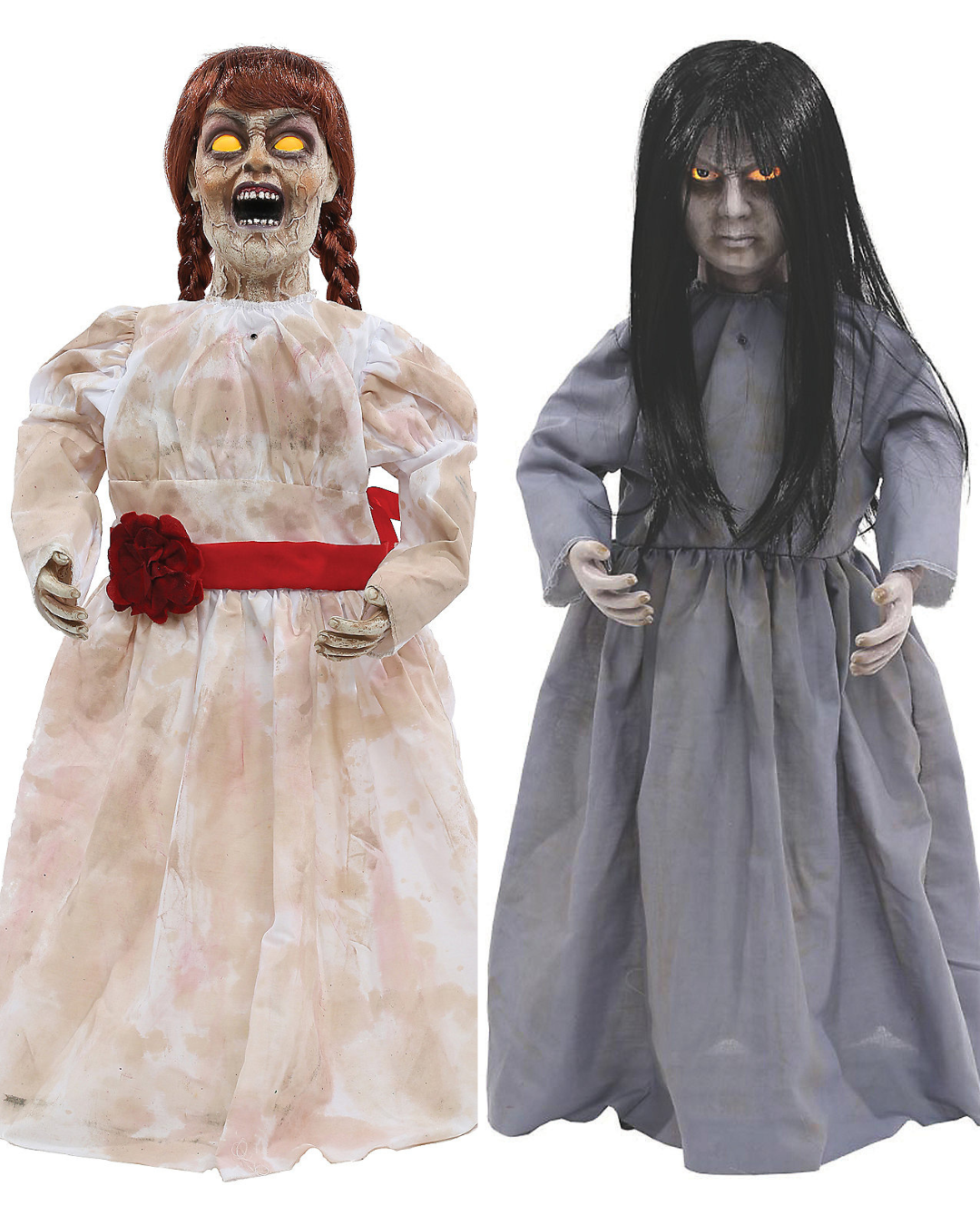 Set of 2 Haunted Dolls Animated Talking Halloween Decoration Evil Annabelle Prop