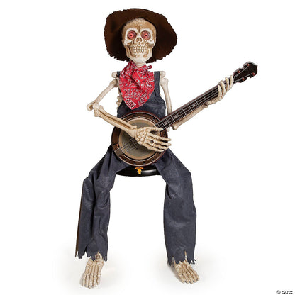 39" Skeleton Playing Banjo Talking Animated Halloween Decor Haunt Prop Spirit
