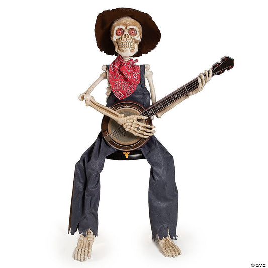 39" Skeleton Playing Banjo Talking Animated Halloween Decor Haunt Prop Spirit