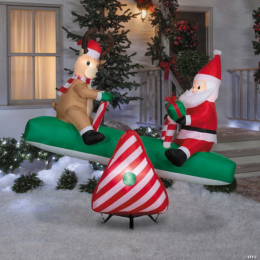 5.6 Ft Animated Santa Reindeer See Saw Christmas Inflatable Outdoor Yard Decor