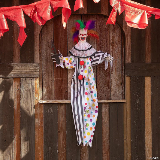 4 Ft Hanging Killer Clown with Knife animated Halloween decoration prop
