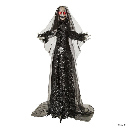 LifeSize 5' Bride in Black Dress Animated Doll Corpse Halloween Haunt Prop Decor