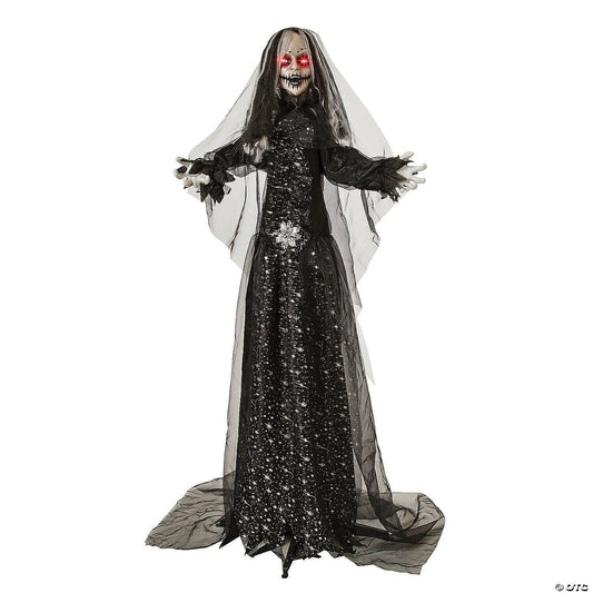 LifeSize 5' Bride in Black Dress Animated Doll Corpse Halloween Haunt Prop Decor