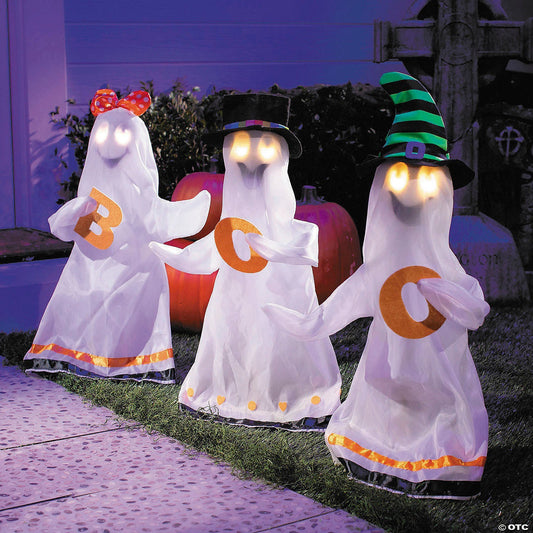 27" Set of 3 Talking Lighted Ghosts Spirit Animated Halloween Decor Prop 2025