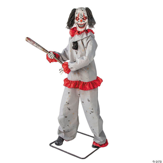 LifeSize 5.8 Ft Evil Animated Clown w Bat Halloween Haunted Spirit Decor Prop