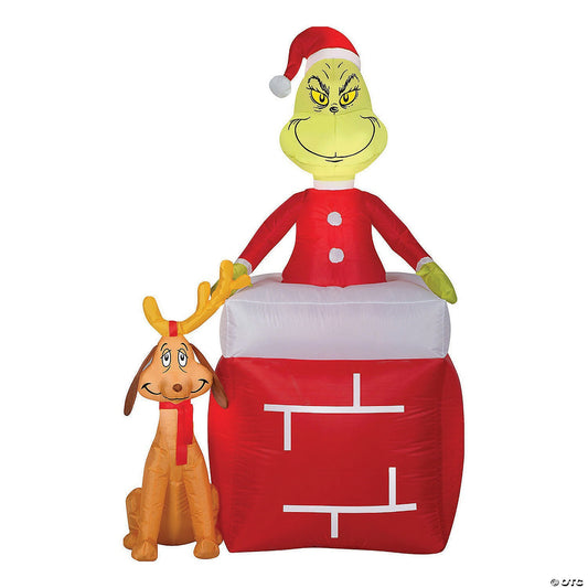 66" Grinch Max Chimney Inflatable Christmas Outdoor Yard Decor LED Lighted