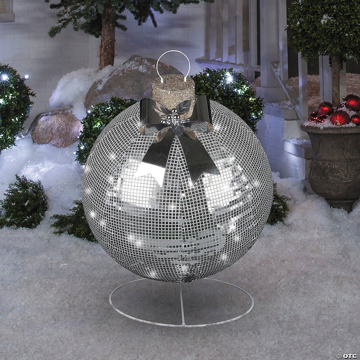 32" Giant Sparkle Silver Lighted Christmas Ornament Outdoor Yard Decoration Ball