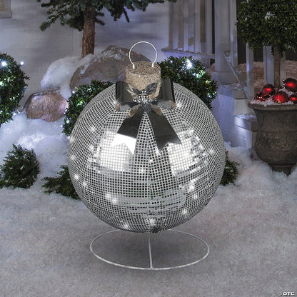 32" Giant Sparkle Silver Lighted Christmas Ornament Outdoor Yard Decoration Ball