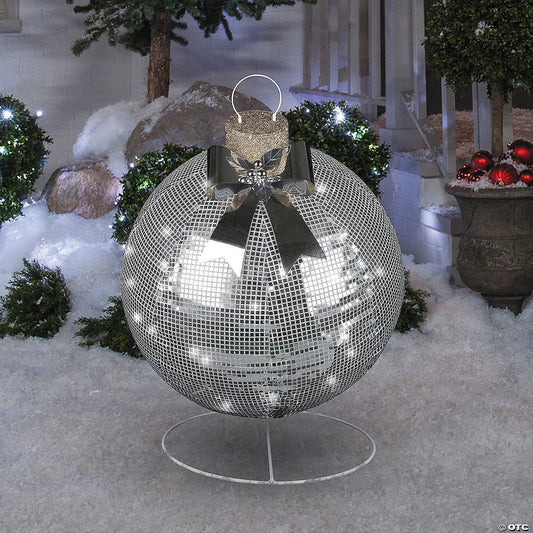 32" Giant Sparkle Silver Lighted Christmas Ornament Outdoor Yard Decoration Ball