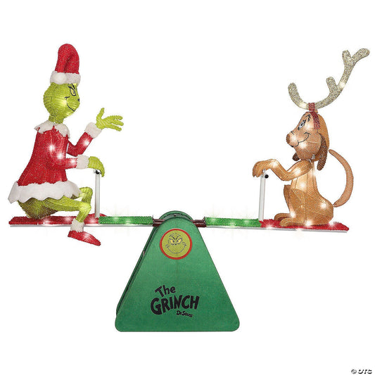 44" Animated Grinch & Max See Saw Lighted Outdoor Christmas Yard Decor Teeter