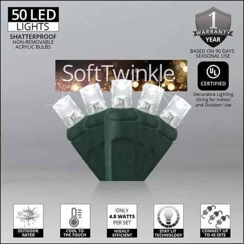 Soft Twinkle TM Animated Christmas Lights String Wide Angle Cool White LED 17'