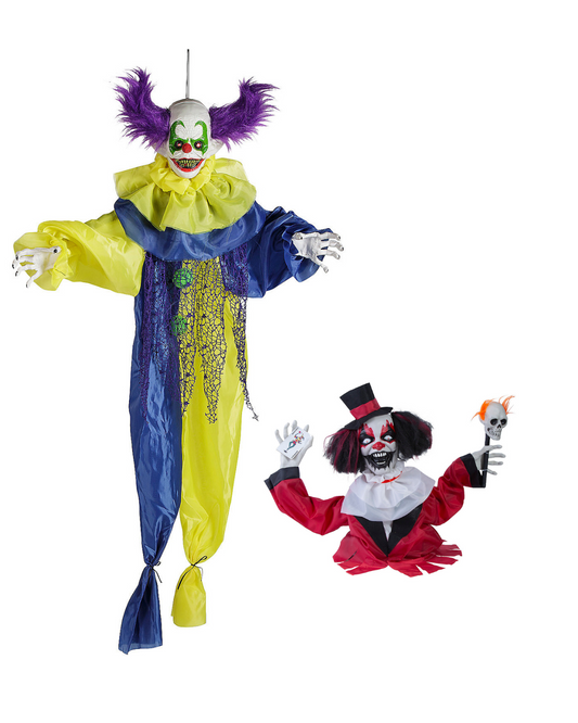 Set of 2 Killer Clown & Ground Breaker Animated Halloween Haunted Circus Prop