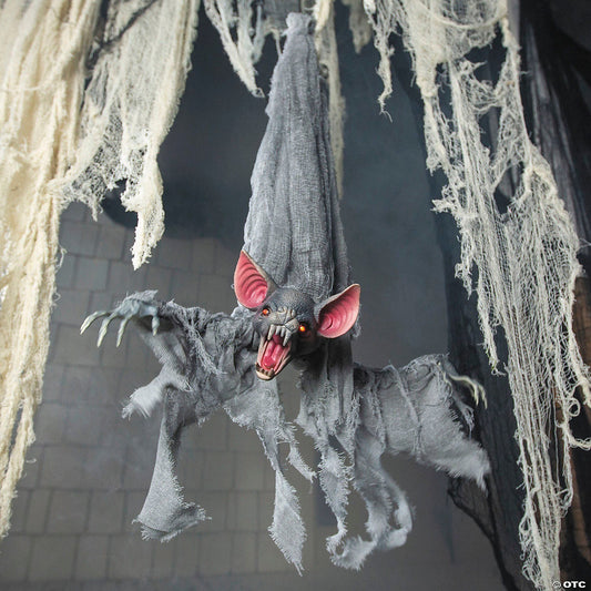 GIANT 39" Animated Screeching Gray Vampire Bat Halloween Haunted Prop Spirit
