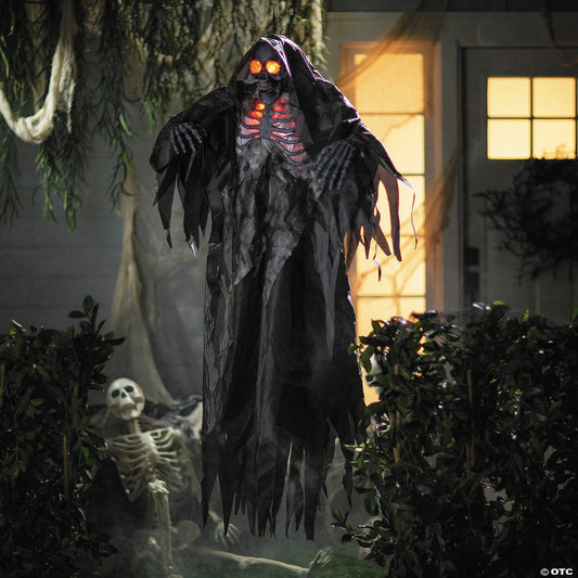 5.4 Ft Animated Black & Gray Skeleton Reaper Halloween Haunted Spirit Grave Prop