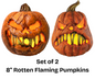 Set of 2 Rotten Flaming Pumpkin Animated Halloween Outdoor Decoration Haunt Prop