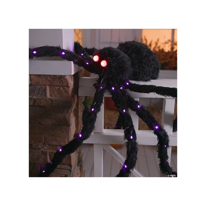 GIANT 4 Ft Lighted Fuzzy Black Spider Halloween Decoration Haunted Prop Spirit
