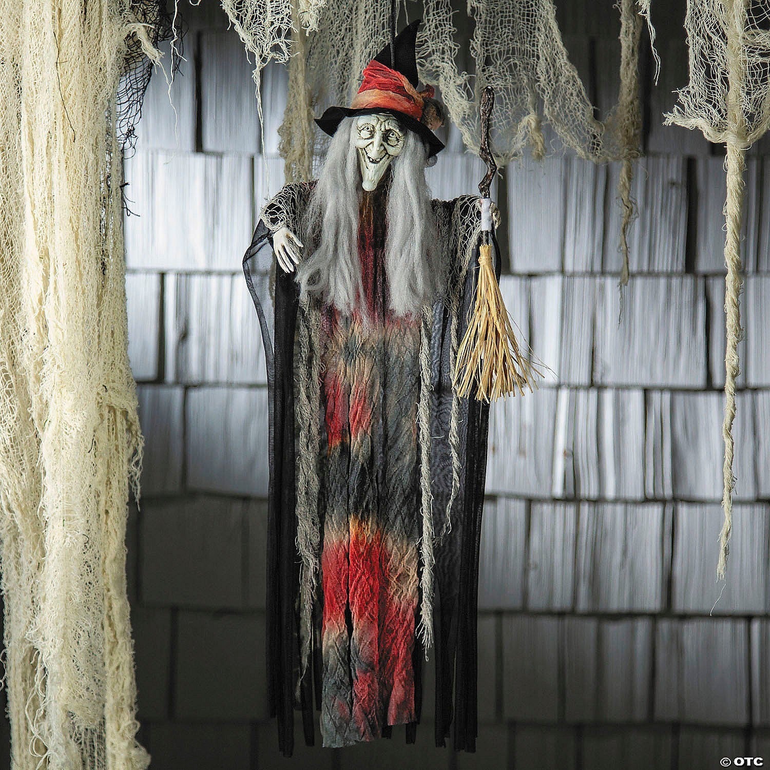 27" Hanging Witch with Broom Halloween Porch Home Decoration Haunt Prop Spirit