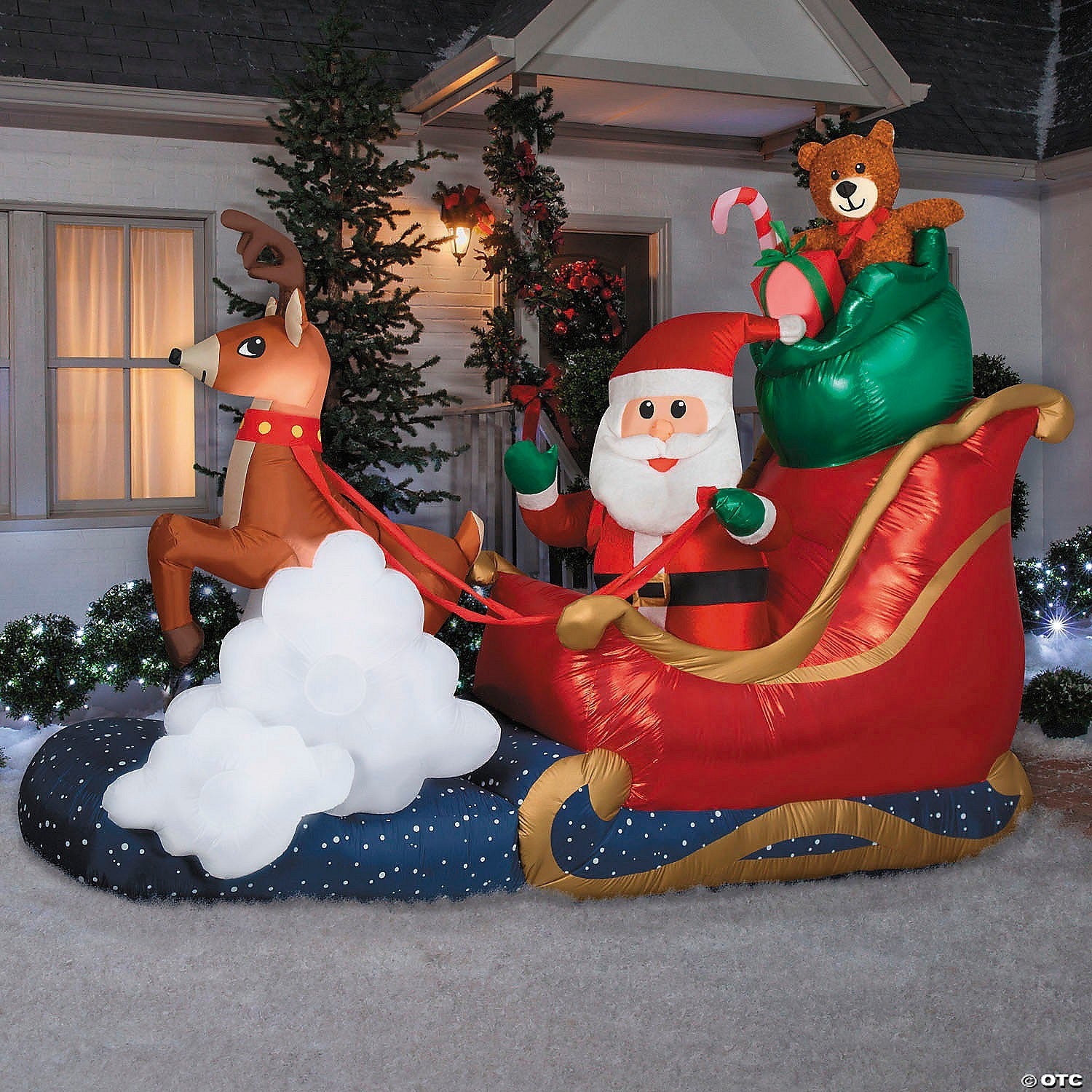 GIANT Animated Santa Sleigh Rocking Reindeer Christmas Inflatable Outdoor Decor