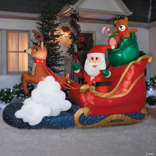 GIANT Animated Santa Sleigh Rocking Reindeer Christmas Inflatable Outdoor Decor