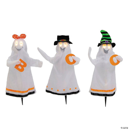 27" Set of 3 Talking Lighted Ghosts Spirit Animated Halloween Decor Prop 2025