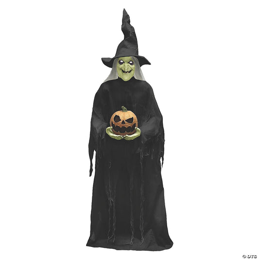 Life Size 7' Green Witchy Witch Pumpkin Animated Halloween Haunted Prop Outdoor