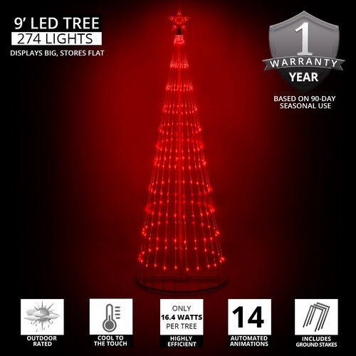 4' 6' 9' 12' Red Animated LightShow Cone Tree Christmas Outdoor Yard LED 14 Mode