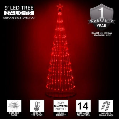 4' 6' 9' 12' Red Animated LightShow Cone Tree Christmas Outdoor Yard LED 14 Mode