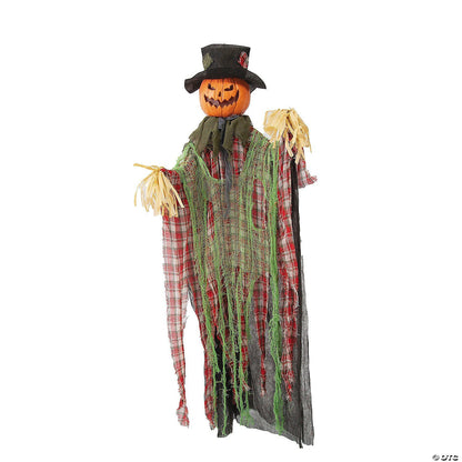 51" Hanging Talking Animated Plaid Scarecrow Halloween Decor Haunt Prop Spirit