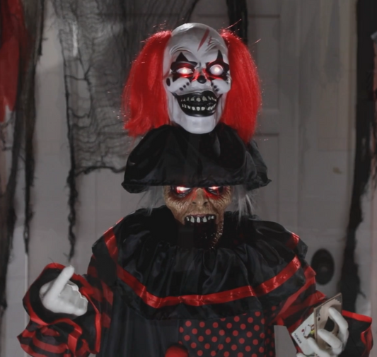 6 Ft Evil Clown Animated Double Head Pop Up