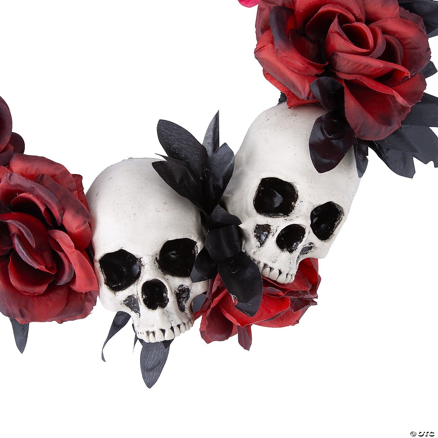 16" Skulls & Red Black Roses Wreath Outdoor Halloween Door Home Porch Decoration