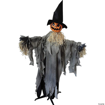 Life Size 6 Ft Standing Pumpkin Scarecrow Animated Halloween Haunted House Prop