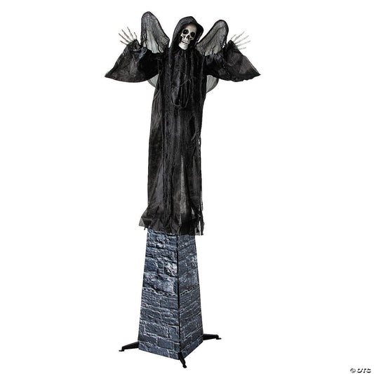 See Video 6' Skeletal Reaper Wings Tombstone Animated Halloween Haunt Prop Decor
