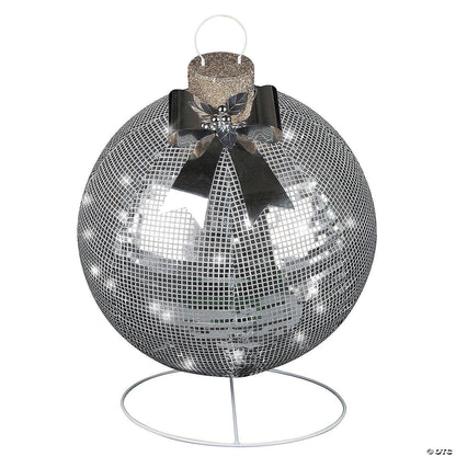 32" Giant Sparkle Silver Lighted Christmas Ornament Outdoor Yard Decoration Ball