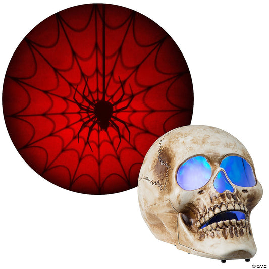 Blazing Skull Projection Light Red Spiderweb Halloween Decor Outdoor Haunt Prop