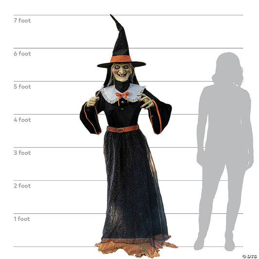 Life Size 7 Ft Whimsical Witch Talking Animated Halloween Haunt Prop Crone Decor