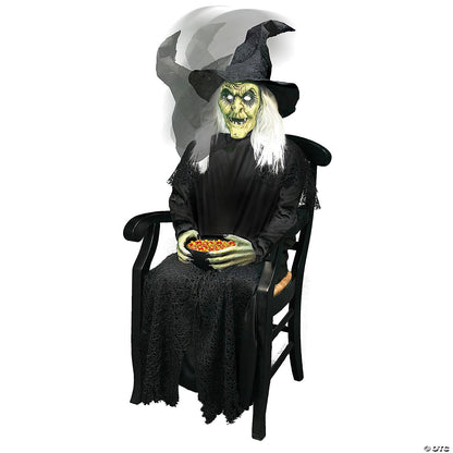 Sitting Witch Greeter Animatronic Halloween Decoration  Haunted Prop Outdoor
