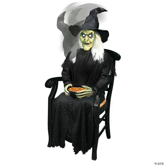 Sitting Witch Greeter Animatronic Halloween Decoration  Haunted Prop Outdoor