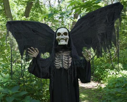 5.6 Ft Animatronic Reaper w Moving Wings Halloween Haunt Prop Graveyard Spirit