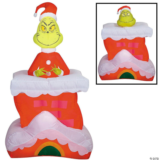 5.6' Animated Grinch Pop Up Chimney Inflatable Christmas Outdoor Yard Decoration