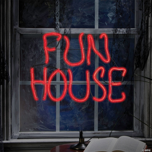 24" Lighted Neon FUN HOUSE Sign LED Halloween Decor Haunt Prop Circus Carnival