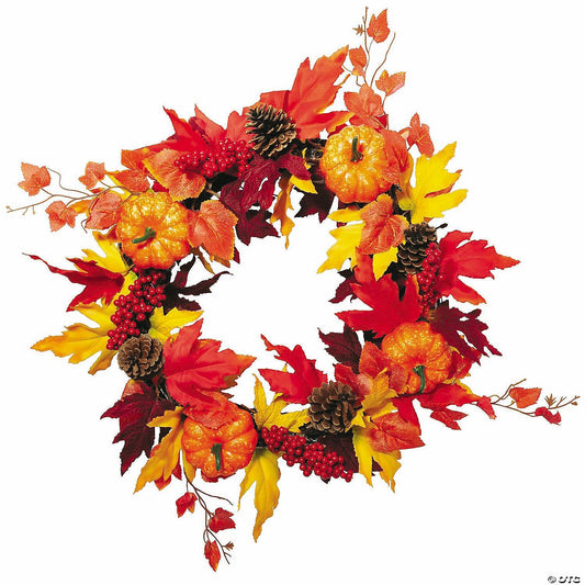 18" Wreath Fall Leaves Pumpkin Harvest Thanksgiving Autumn Home Decoration Porch