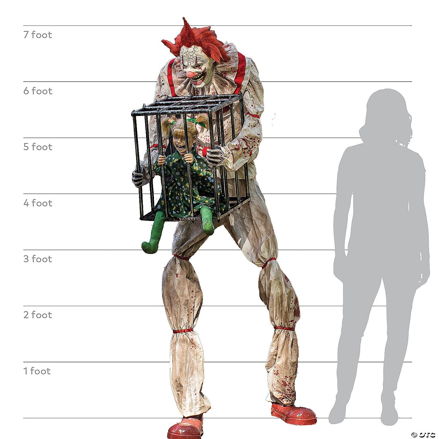 Life Size 7 Ft Cagey the Clown w Kid Animatronic Halloween Prop Haunted Circus