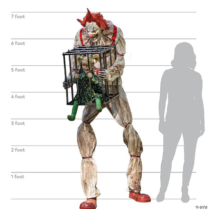 Life Size 7 Ft Cagey the Clown w Kid Animatronic Halloween Prop Haunted Circus