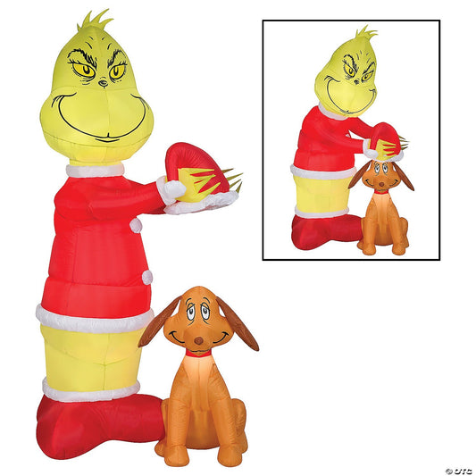 35"  Animated Grinch Santa Hat Inflatable Christmas Outdoor Yard Decoration LED