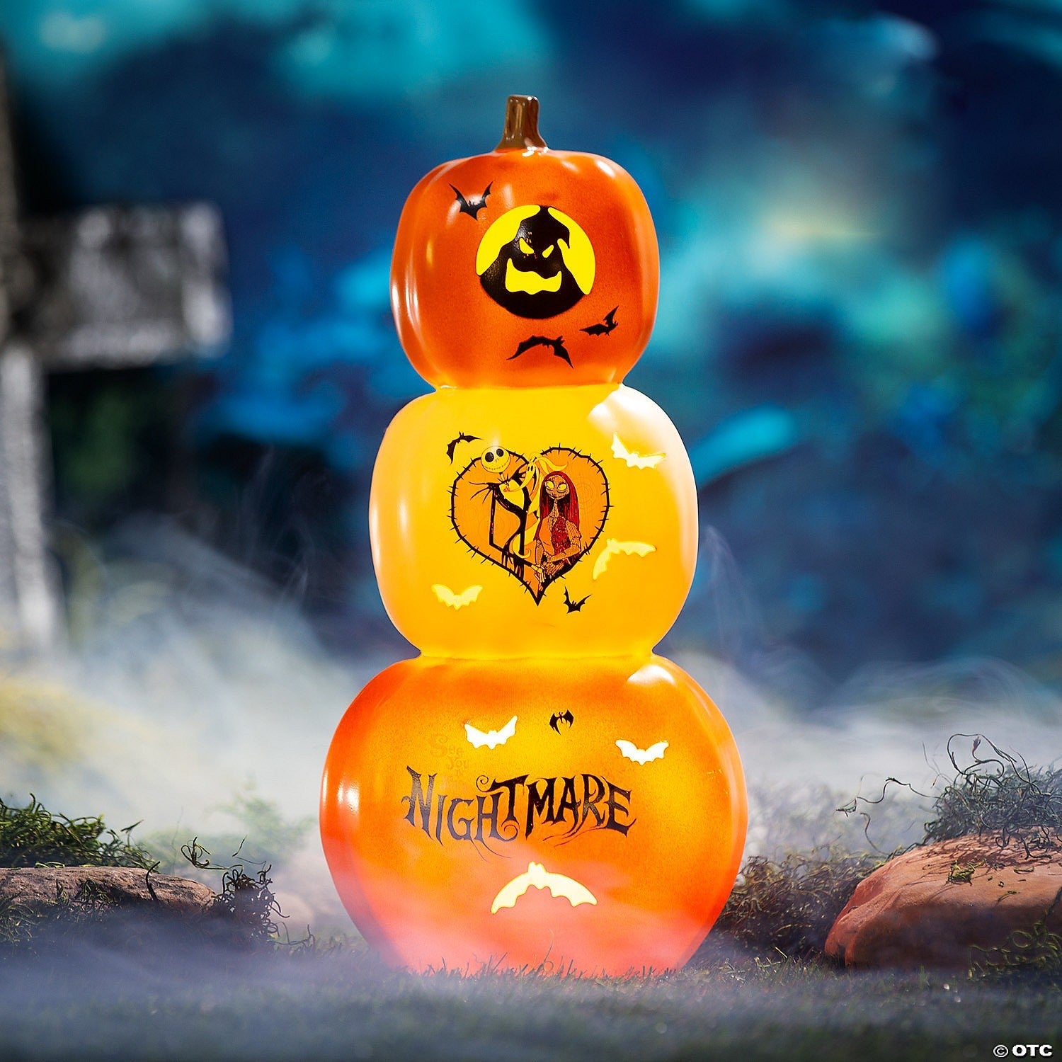 18" Nightmare Before Christmas Lighted Stacked Pumpkins Outdoor Halloween Decor
