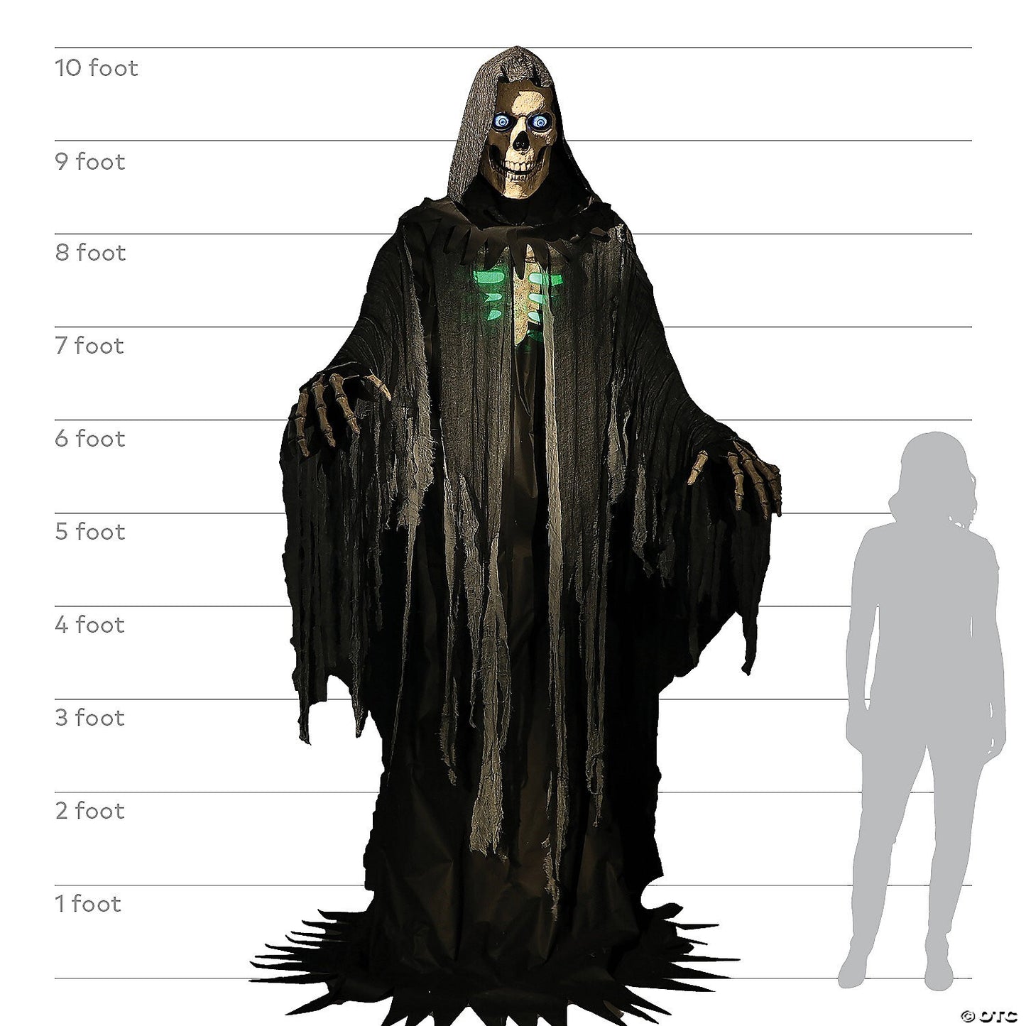 10 Ft Towering Reaper Skeleton Animatronic Halloween Haunted Prop Decor Animated