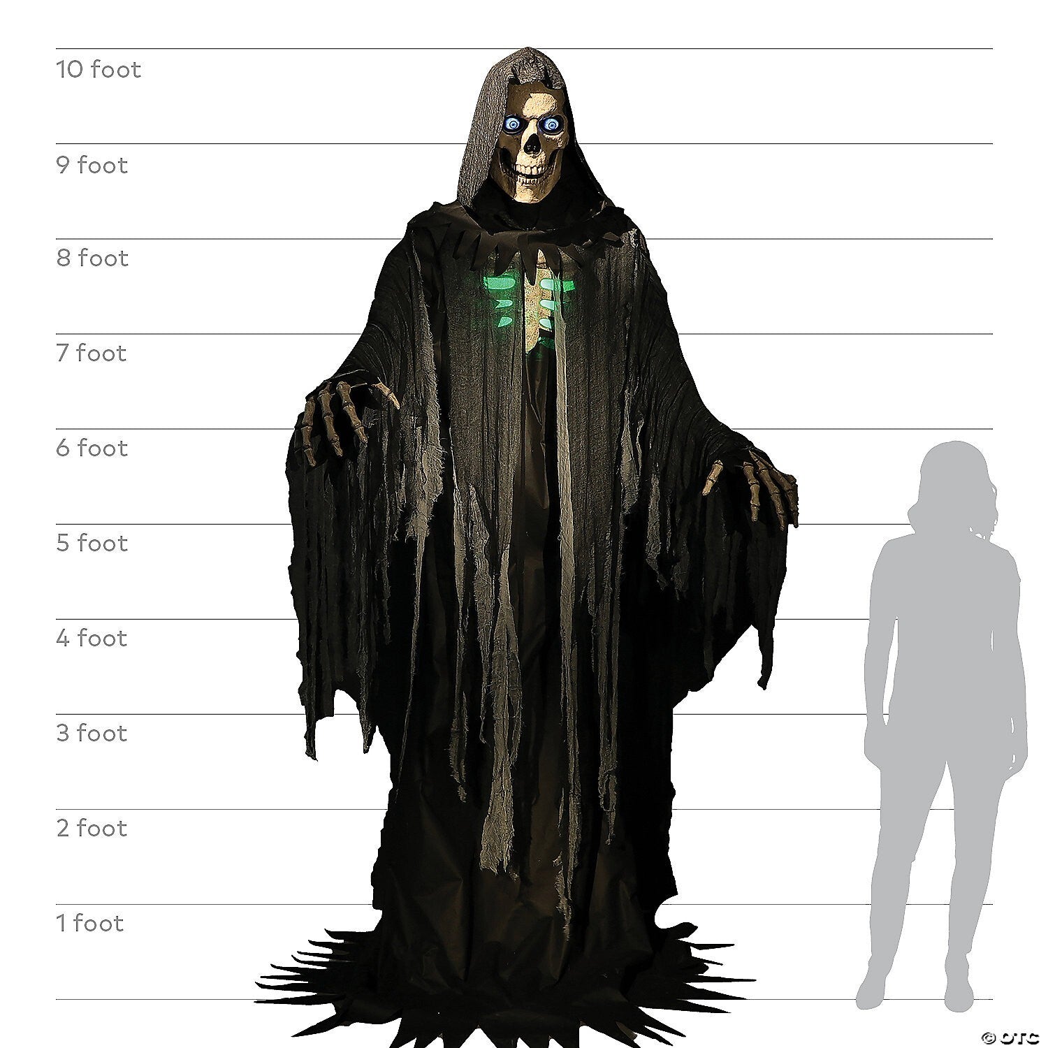 10 Ft Towering Reaper Skeleton Animatronic Halloween Haunted Prop Decor Animated