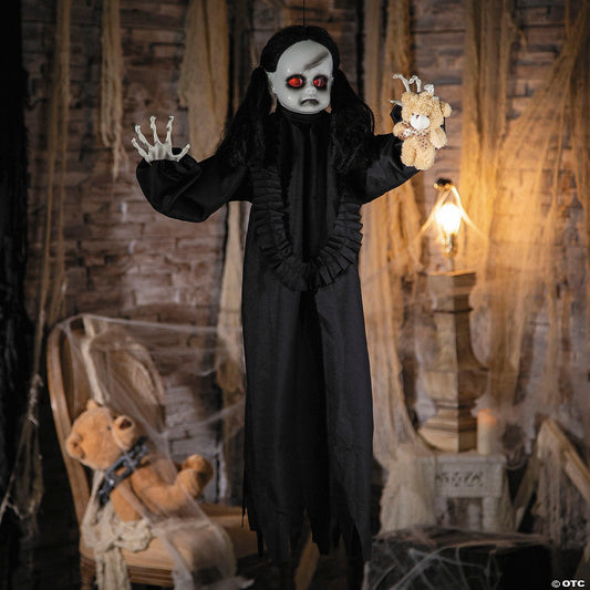 31" Talking Haunted Evil Goth Doll w Bear Halloween Prop Scary Spirit Decoration