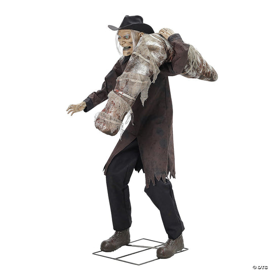 6 Ft Grave Robber w Corpse Animatronic Halloween Cemetery Grave Haunt Prop Decor